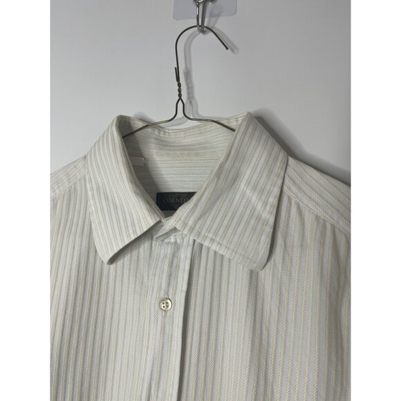 Corneliani Textured Stripe French Cuff Button Front Dress Shirt Blue Cream 16/41 - Picture 6 of 10
